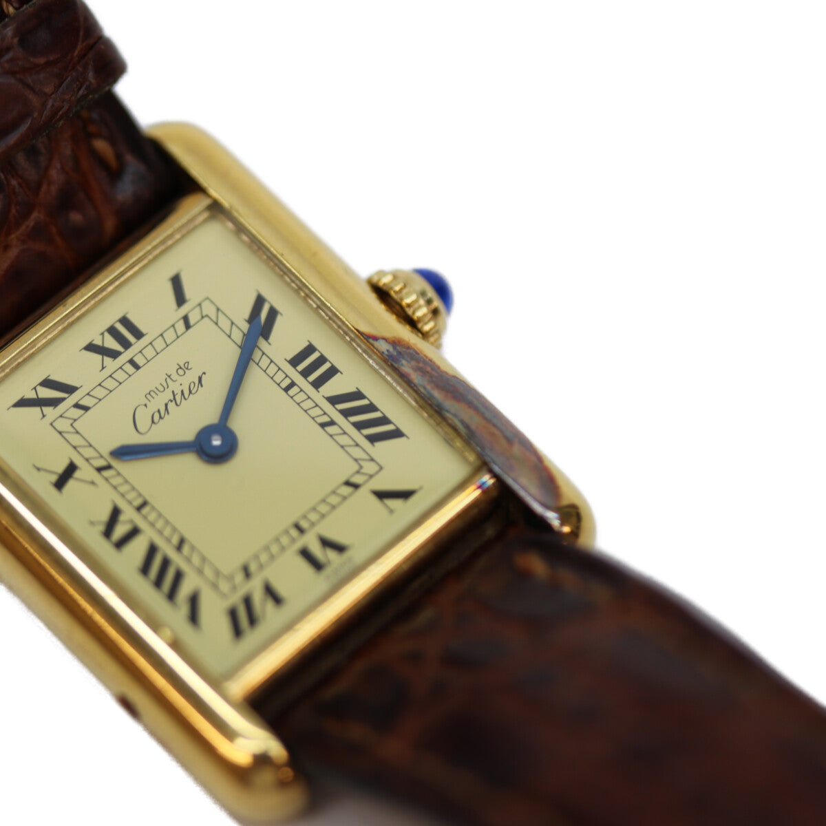Cartier カルティエ 82-95年 925 ﾏｽﾄﾀﾝｸｳﾞｪﾙﾒｲﾕSM ﾛｰﾏｱｲﾎﾞﾘｰ文字盤 QZ 革 腕時計