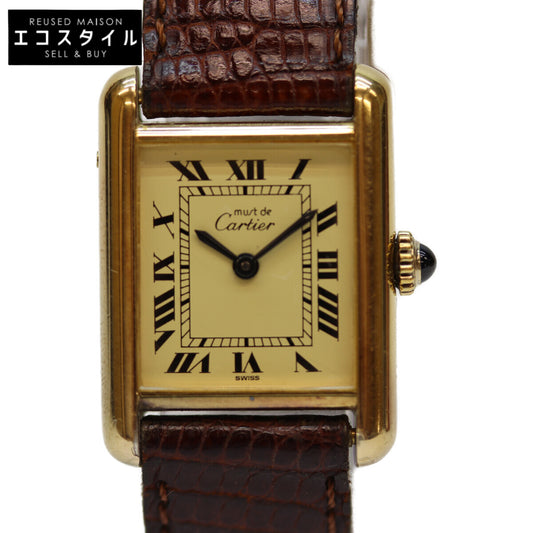 Cartier カルティエ 76-81年 925 ﾏｽﾄﾀﾝｸｳﾞｪﾙﾒｲﾕSM ﾛｰﾏｱｲﾎﾞﾘｰ文字盤 手巻き 革 腕時計