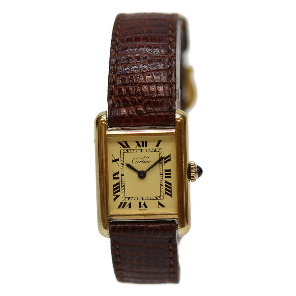 Cartier カルティエ 76-81年 925 ﾏｽﾄﾀﾝｸｳﾞｪﾙﾒｲﾕSM ﾛｰﾏｱｲﾎﾞﾘｰ文字盤 手巻き 革 腕時計