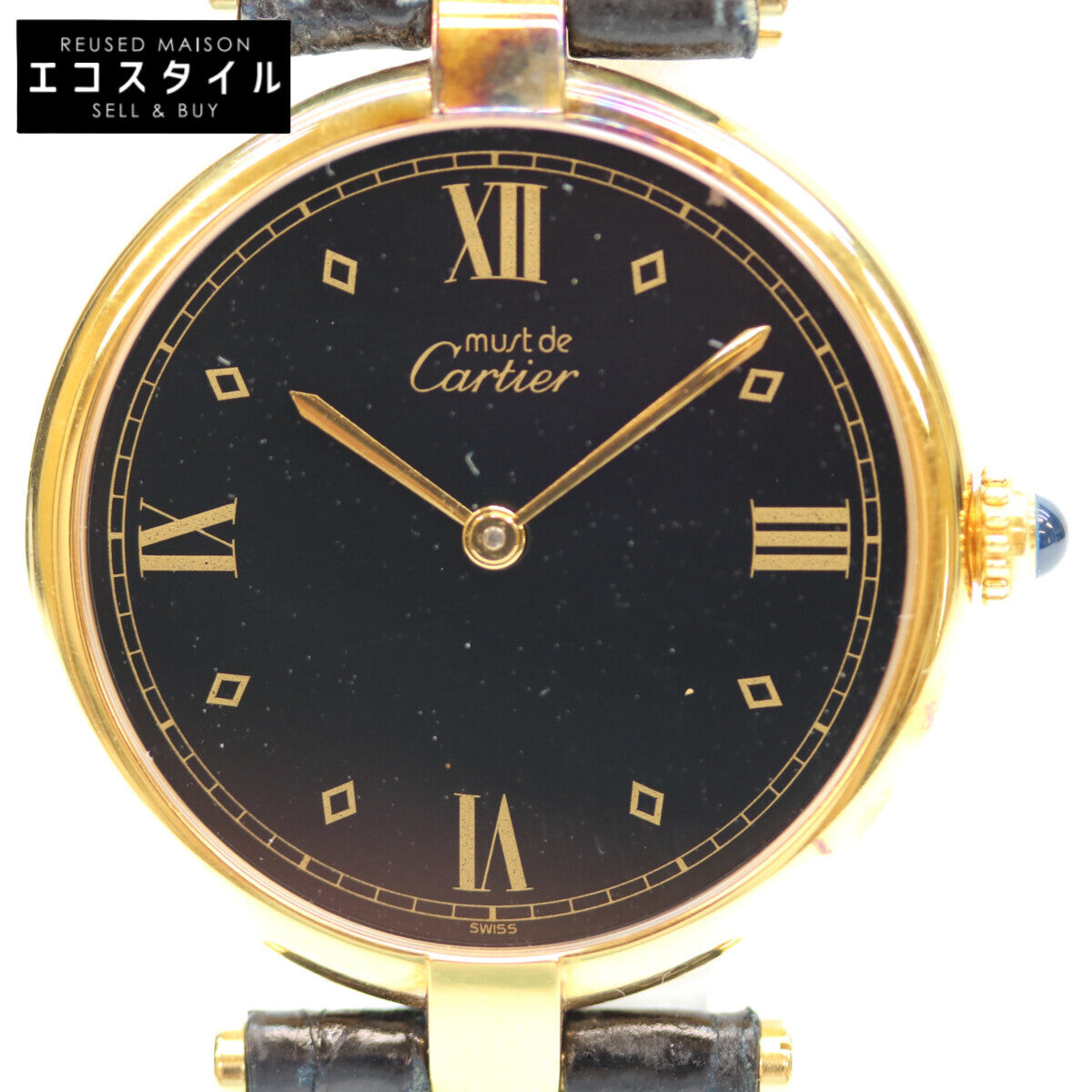 Cartier カルティエ 925 ﾏｽﾄｳﾞｧﾝﾄﾞｰﾑｳﾞｪﾙﾒｲﾕLM 黒文字盤 QZ 革 腕時計