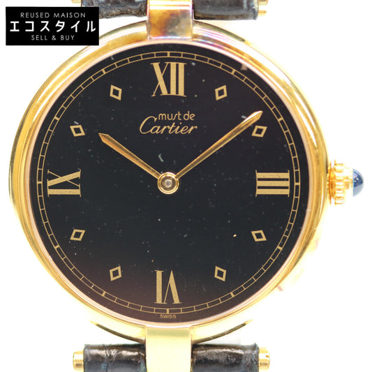Cartier カルティエ 925 ﾏｽﾄｳﾞｧﾝﾄﾞｰﾑｳﾞｪﾙﾒｲﾕLM 黒文字盤 QZ 革 腕時計