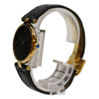 Cartier カルティエ 925 ﾏｽﾄｳﾞｧﾝﾄﾞｰﾑｳﾞｪﾙﾒｲﾕLM 黒文字盤 QZ 革 腕時計