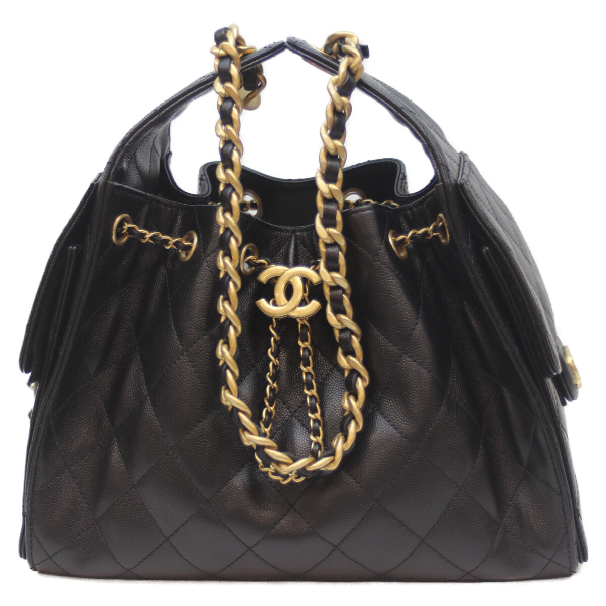 CHANEL シャネル 25SS AS5293 黒 ｷｬﾋﾞｱ ｸﾞﾚｲﾝﾄﾞｶｰﾌｽｷﾝ G金具 ｼｬﾈﾙ25ｽﾓｰﾙ ショルダーバッグ