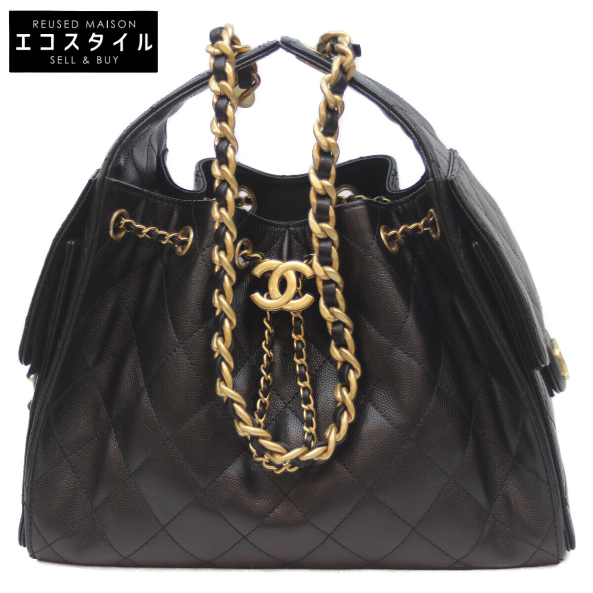 CHANEL シャネル 25SS AS5293 黒 ｷｬﾋﾞｱ ｸﾞﾚｲﾝﾄﾞｶｰﾌｽｷﾝ G金具 ｼｬﾈﾙ25ｽﾓｰﾙ ショルダーバッグ