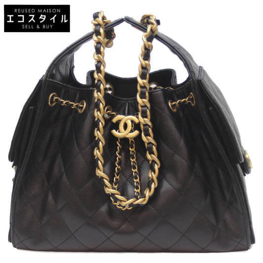 CHANEL シャネル 25SS AS5293 黒 ｷｬﾋﾞｱ ｸﾞﾚｲﾝﾄﾞｶｰﾌｽｷﾝ G金具 ｼｬﾈﾙ25ｽﾓｰﾙ ショルダーバッグ