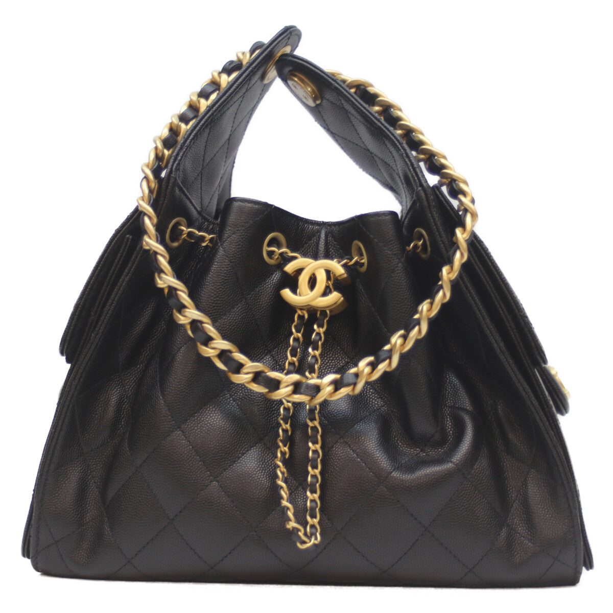 CHANEL シャネル 25SS AS5293 黒 ｷｬﾋﾞｱ ｸﾞﾚｲﾝﾄﾞｶｰﾌｽｷﾝ G金具 ｼｬﾈﾙ25ｽﾓｰﾙ ショルダーバッグ