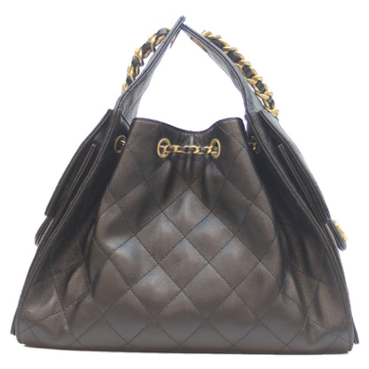 CHANEL シャネル 25SS AS5293 黒 ｷｬﾋﾞｱ ｸﾞﾚｲﾝﾄﾞｶｰﾌｽｷﾝ G金具 ｼｬﾈﾙ25ｽﾓｰﾙ ショルダーバッグ