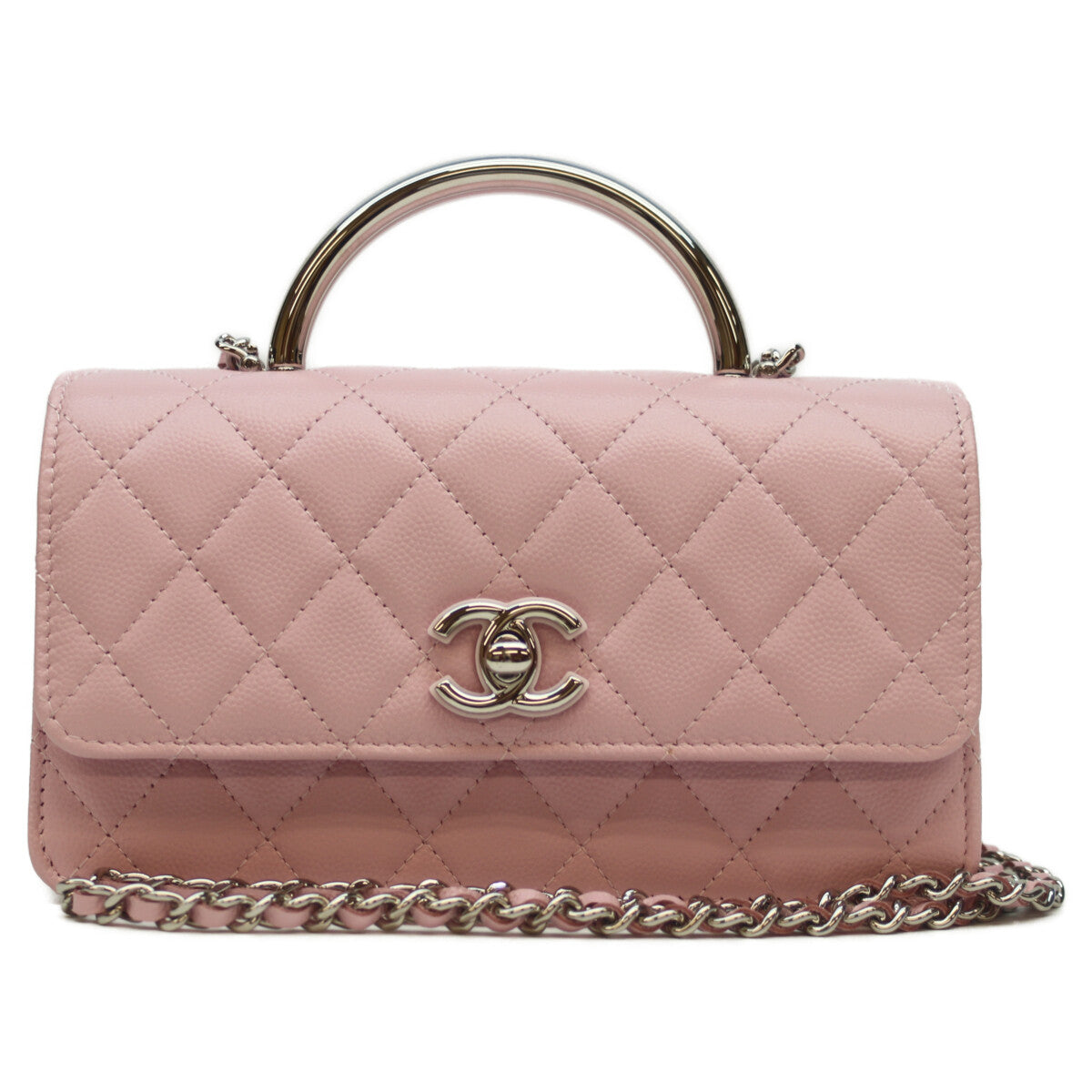 CHANEL シャネル 25SS AP4498 ﾋﾟﾝｸ ｷｬﾋﾞｱ ｼﾙﾊﾞｰ金具 ﾄｯﾌﾟﾊﾝﾄﾞﾙ ﾁｪｰﾝｸﾗｯﾁｼｮﾙﾀﾞｰ ショルダーバッグ