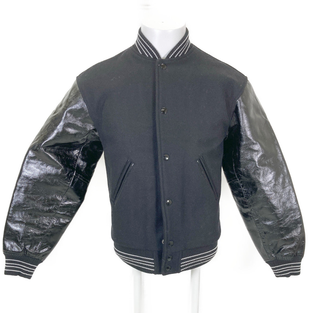 SAINT LAURENT PARIS サンローランパリ 【美品/国内正規】492602 ウールｘレザー スタジャン/バーシティ ジャケット 34