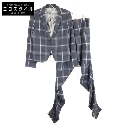 VIVIENNE WESTWOOD MAN ヴィヴィアンウエストウッドマン 【美品】4645-1401/1702 チェック 変形デザイン ジャケット/パンツ スーツ セットアップ ジャケット44/ボトムス46