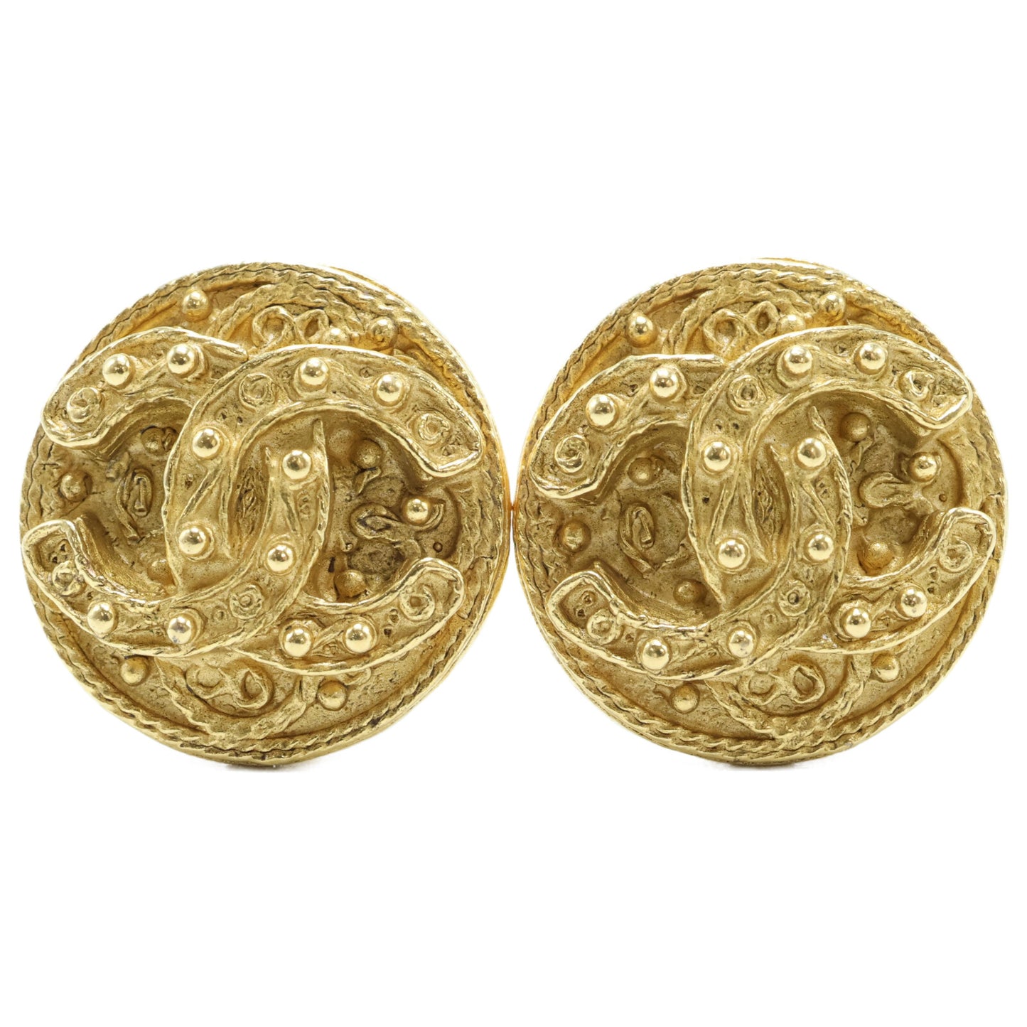 CHANEL シャネル 美品 94A ココマーク リーフ ラウンド イヤリング