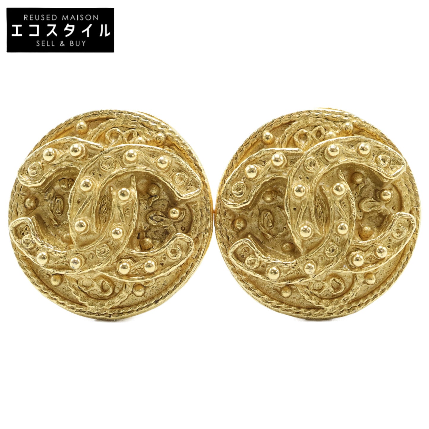 CHANEL シャネル 美品 94A ココマーク リーフ ラウンド イヤリング