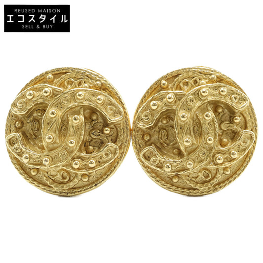 CHANEL シャネル 美品 94A ココマーク リーフ ラウンド イヤリング