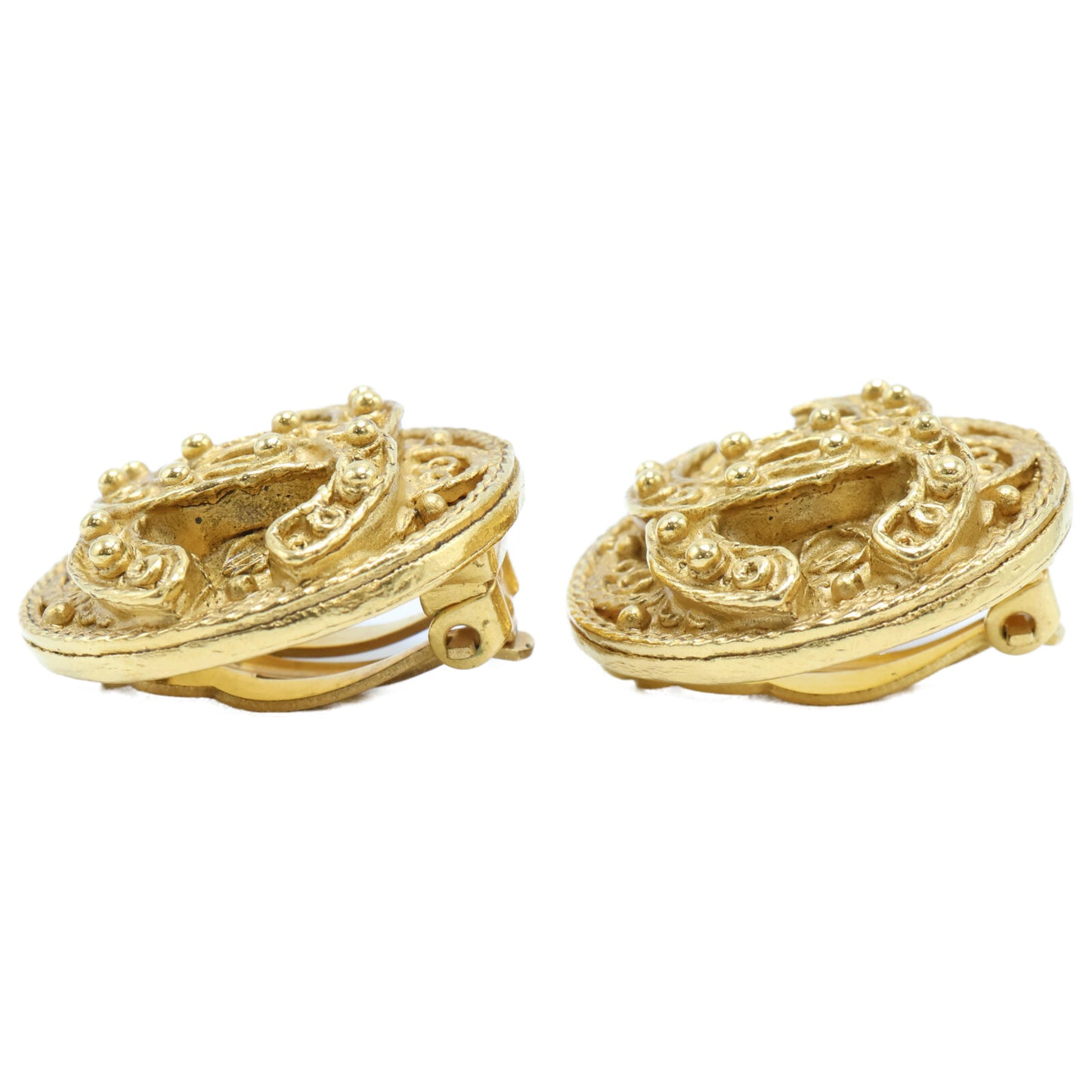 CHANEL シャネル 美品 94A ココマーク リーフ ラウンド イヤリング