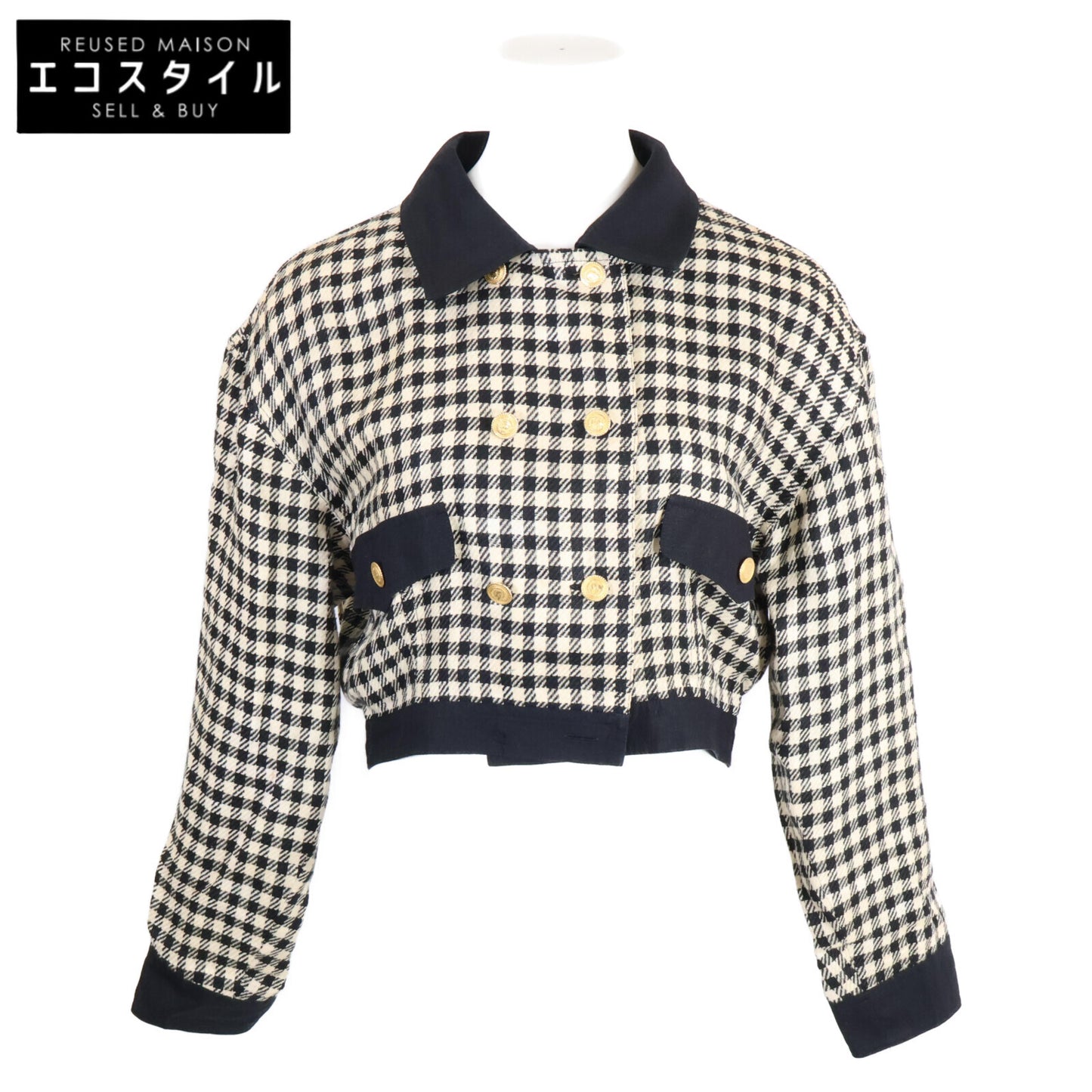 CHANEL シャネル ハウンドトゥース ヴィンテージ ショート ダブル ジャケット 9