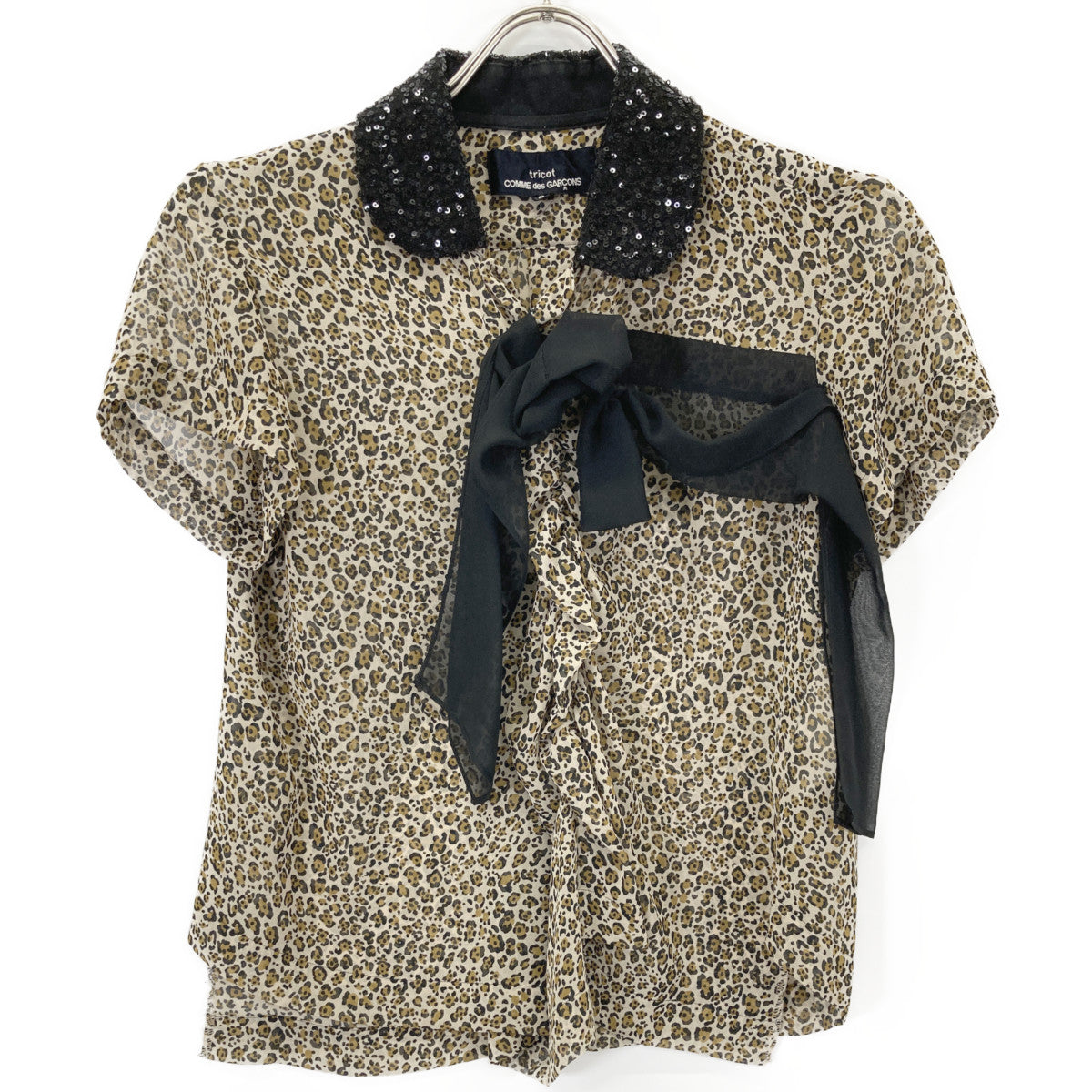 tricotCOMMEdesGARCONS トリココムデギャルソン TI-B031 ﾚｵﾊﾟｰﾄﾞ ﾌﾘﾙﾌﾞﾗｳｽ トップス S