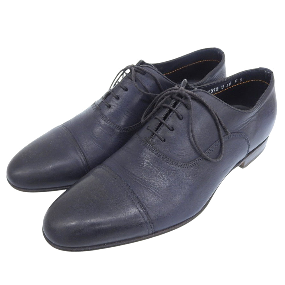 SANTONI サントーニ 美品 レザー ストレートチップ シューズ メンズ ネイビー 6 15570 シューズ 6