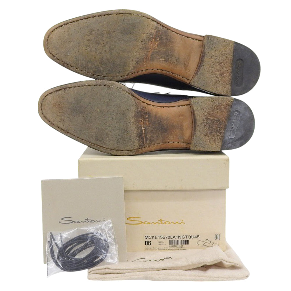 SANTONI サントーニ 美品 レザー ストレートチップ シューズ メンズ ネイビー 6 15570 シューズ 6