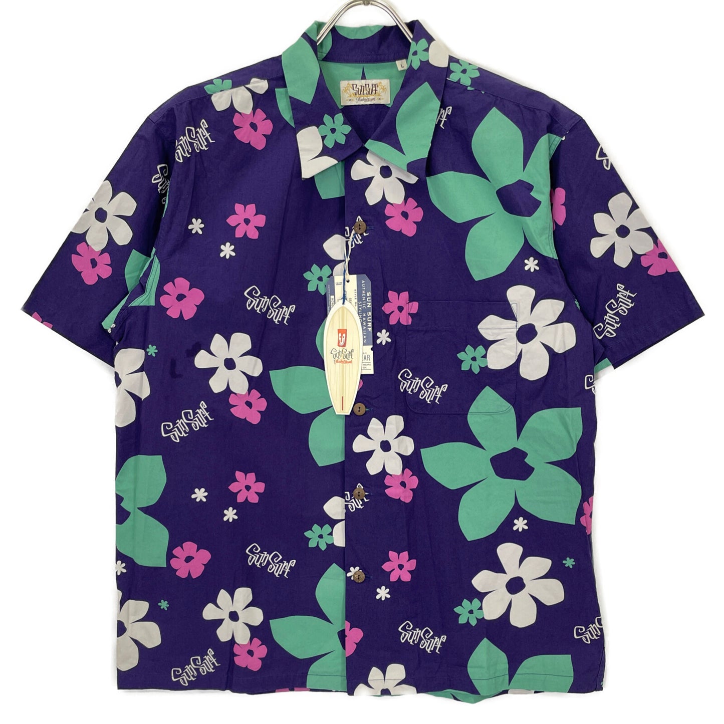 SUN SURF サンサーフ by Masked Marvel SS37922 COTTON S/S OPEN SHIRT ABSTRACT FLOWER トップス L