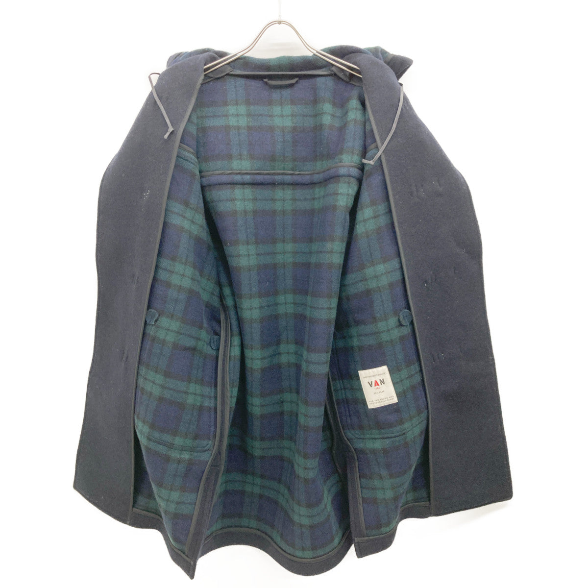 VAN JACKET ヴァンジャケット ﾈｲﾋﾞｰ KW-81504 ｳｰﾙ混 ﾌｰﾄﾞﾛｺﾞ ﾀﾞｯﾌﾙｺｰﾄ コート L