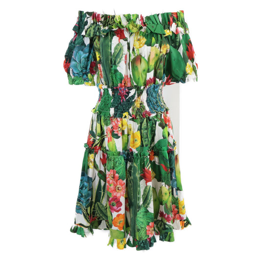 DOLCE&GABBANA ドルチェアンドガッバーナ 【美品/国内正規】EXCLUSIVE I625RW HS5IY ボタニカルプリント オフショルダー ワンピース 50