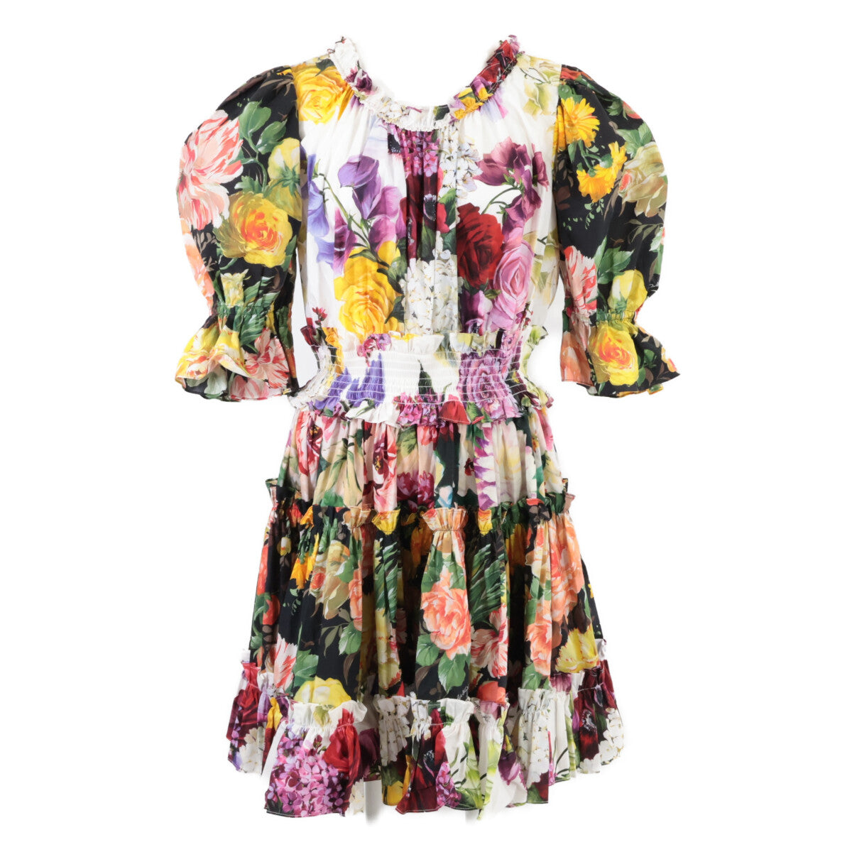 DOLCE&GABBANA ドルチェアンドガッバーナ 【新品/国内正規】F6C7ST GDL87 フラワープリント パフスリーブ ワンピース 48