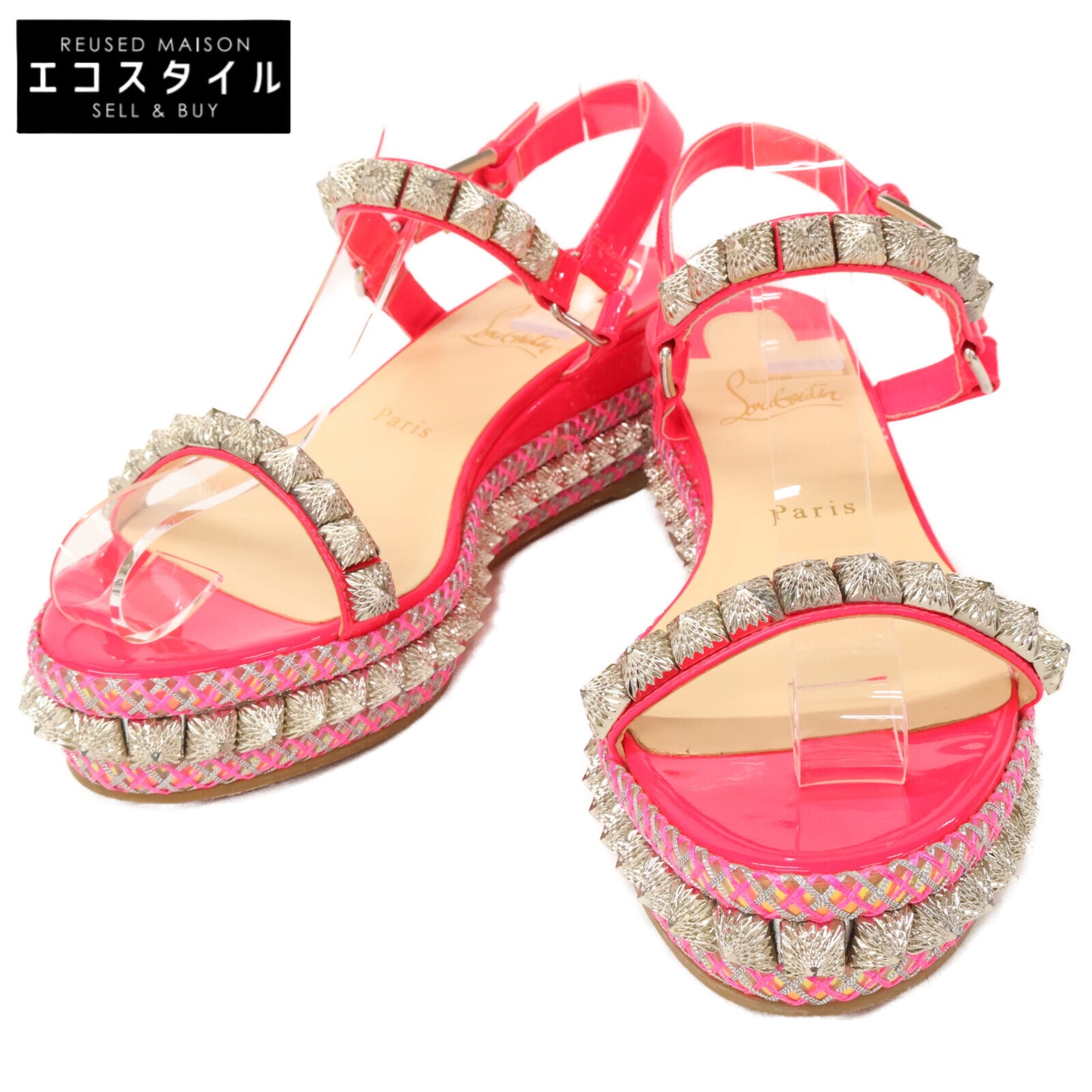 Christian Louboutin クリスチャンルブタン 【美品】パテントレザー ピラリヤド スタッズ サンダル 39