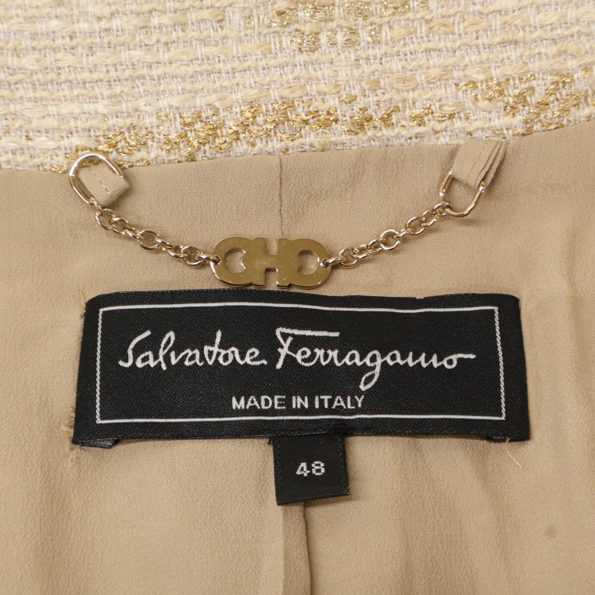 Salvatore Ferragamo サルヴァトーレフェラガモ ﾍﾞﾙﾄ付きﾗﾒ糸ﾂｲｰﾄﾞｼﾞｬｹｯﾄ ジャケット 48