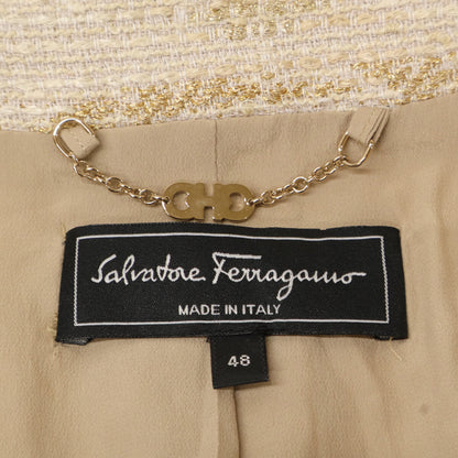 Salvatore Ferragamo サルヴァトーレフェラガモ ﾍﾞﾙﾄ付きﾗﾒ糸ﾂｲｰﾄﾞｼﾞｬｹｯﾄ ジャケット 48