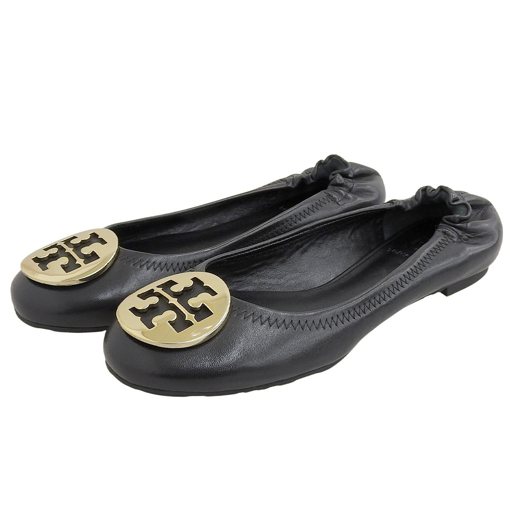 Tory Burch トリーバーチ 美品 MINNIE バックル ロゴ フラットシューズ レザー レディース ブラック 5 1/2 M シューズ 5 1/2M