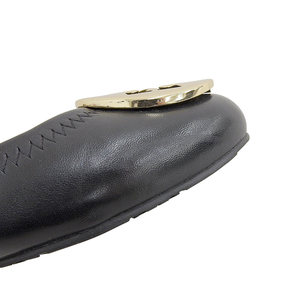 Tory Burch トリーバーチ 美品 MINNIE バックル ロゴ フラットシューズ レザー レディース ブラック 5 1/2 M シューズ 5 1/2M