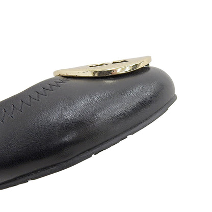 Tory Burch トリーバーチ 美品 MINNIE バックル ロゴ フラットシューズ レザー レディース ブラック 5 1/2 M シューズ 5 1/2M