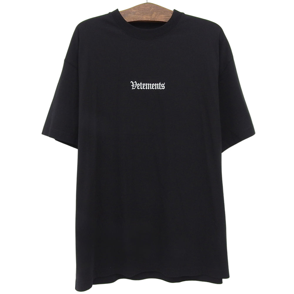 VETEMENTS ヴェトモン 新品同様 ロゴエンブロイダリーオーバーサイズ Tシャツ トップス メンズ ブラック L 20AW UAH21TR503 トップス L