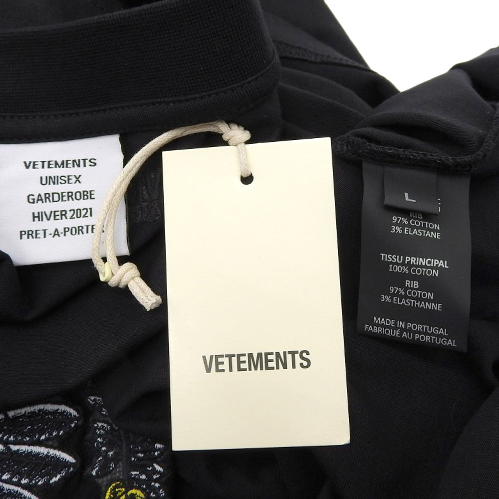 VETEMENTS ヴェトモン 新品同様 ロゴエンブロイダリーオーバーサイズ Tシャツ トップス メンズ ブラック L 20AW UAH21TR503 トップス L