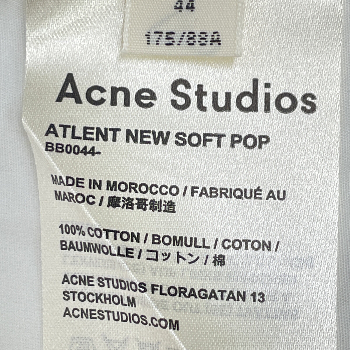 ACNE STUDIOS アクネ ストゥディオズ BB0044 ﾎﾜｲﾄ ｺｯﾄﾝ100 ATLENT NEW SOFT POP ｼｬﾂ トップス 44