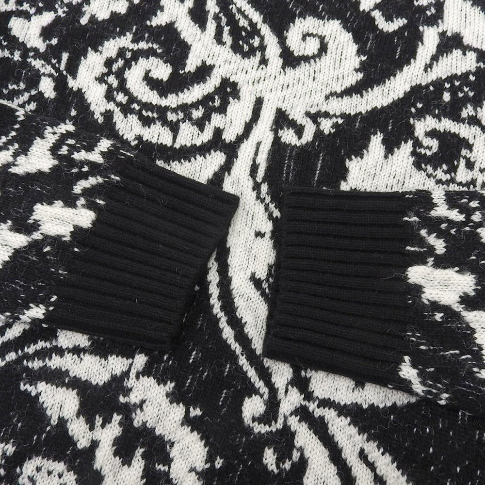 Versace ヴェルサーチ ジャガード ニットセーター ウール トップス メンズ ブラック ホワイト 46 A84889 トップス 46
