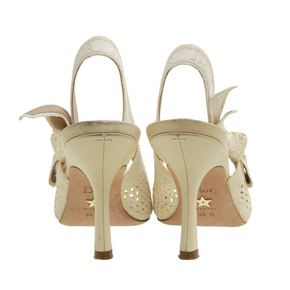 Christian Dior クリスチャンディオール エンブロイダリー スリングバック ストラップ サンダル レディース ベージュ 36D パンプス ベージュ