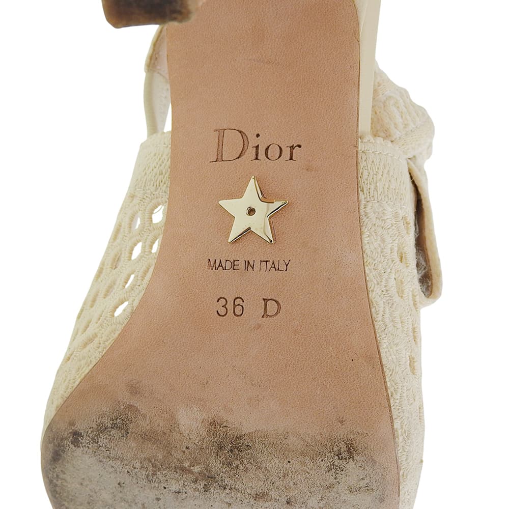 Christian Dior クリスチャンディオール エンブロイダリー スリングバック ストラップ サンダル レディース ベージュ 36D パンプス ベージュ