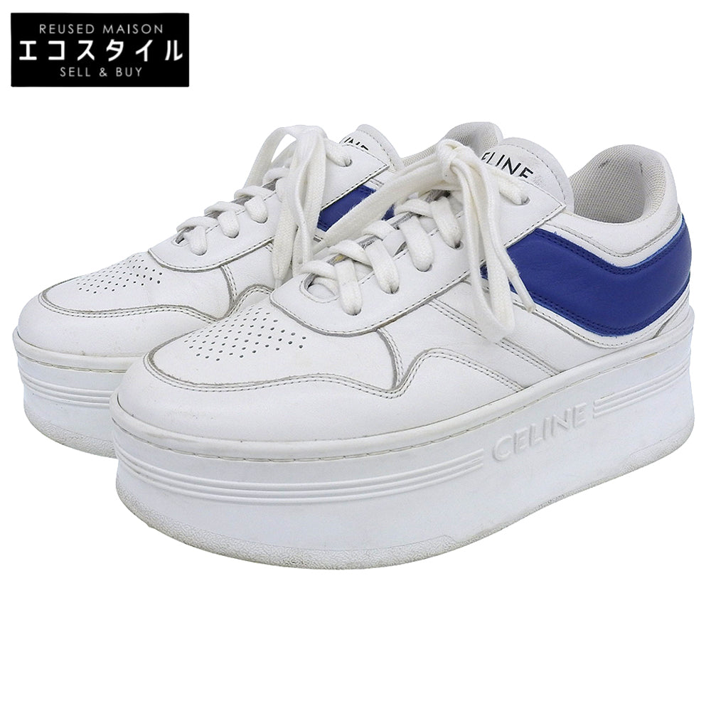 CELINE セリーヌ プラットフォームソール ブロック スニーカー シューズ レディース ホワイト×ブルー 36 シューズ 36