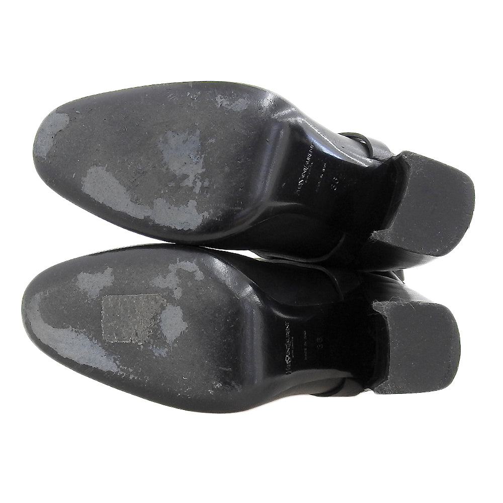 Yves Saint-Laurent イヴサンローラン フロントチェーン チャンキーヒール レザー ロングブーツ シューズ レディース ブラック 36 シューズ 36