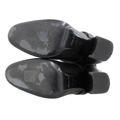 Yves Saint-Laurent イヴサンローラン フロントチェーン チャンキーヒール レザー ロングブーツ シューズ レディース ブラック 36 シューズ 36