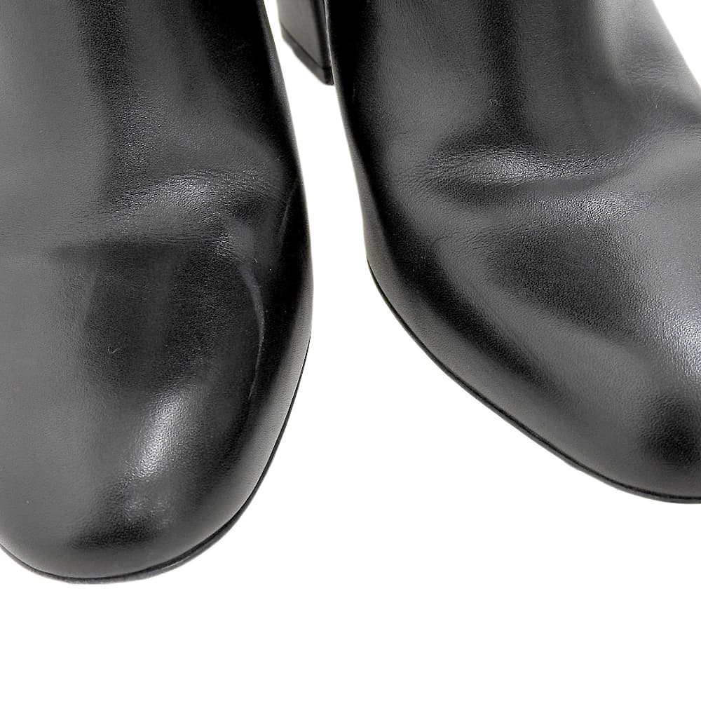 Yves Saint-Laurent イヴサンローラン フロントチェーン チャンキーヒール レザー ロングブーツ シューズ レディース ブラック 36 シューズ 36