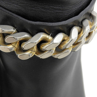 Yves Saint-Laurent イヴサンローラン フロントチェーン チャンキーヒール レザー ロングブーツ シューズ レディース ブラック 36 シューズ 36