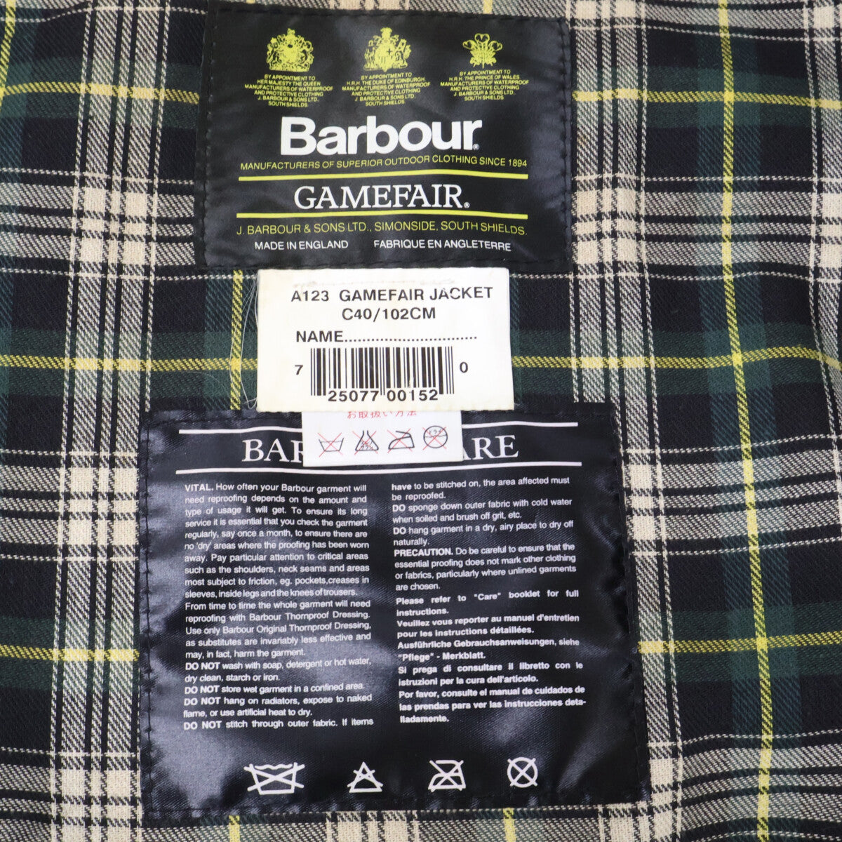 Barbour バブアー 96年製 A123 ゲームフェア 3ワラント オイルドジャケット ジャケット C40/102CM