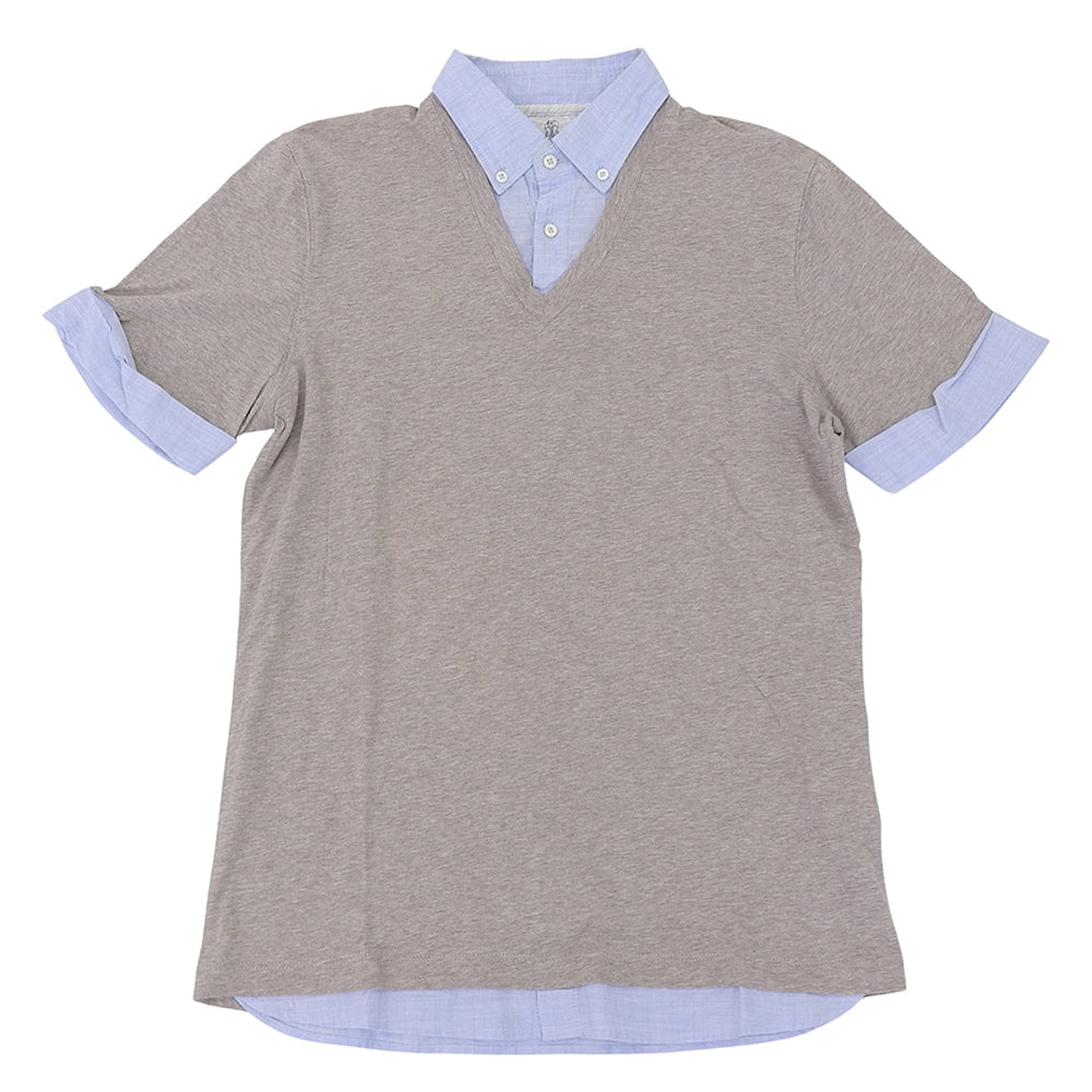 BRUNELLO CUCINELLI ブルネロクチネリ ポロシャツ トップス メンズ ライトブルー ライトグレー S トップス S