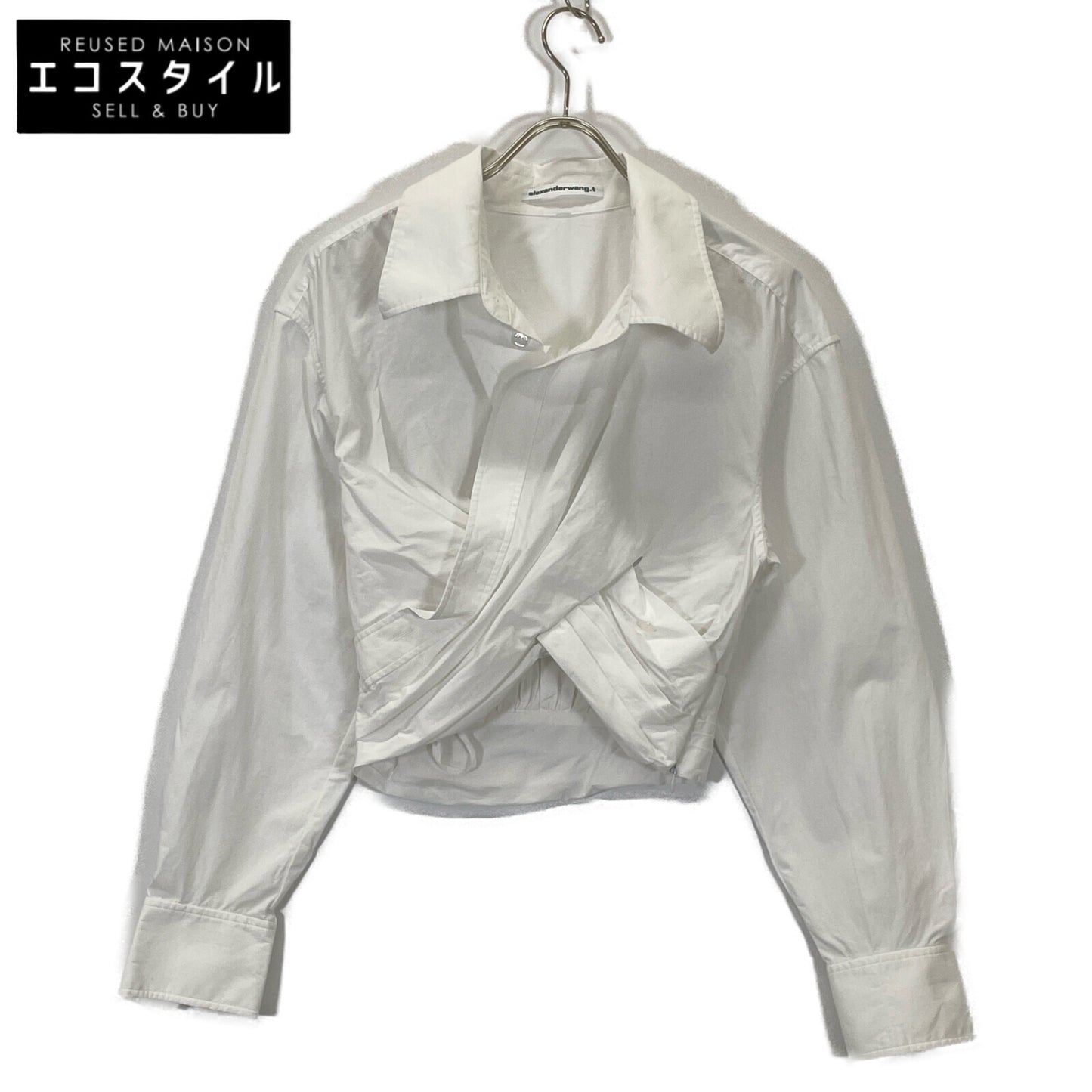 ALEXANDER WANG アレキサンダーワン ホワイト コットン クロスフロント ラップデザイン クロップドシャツ トップス 0