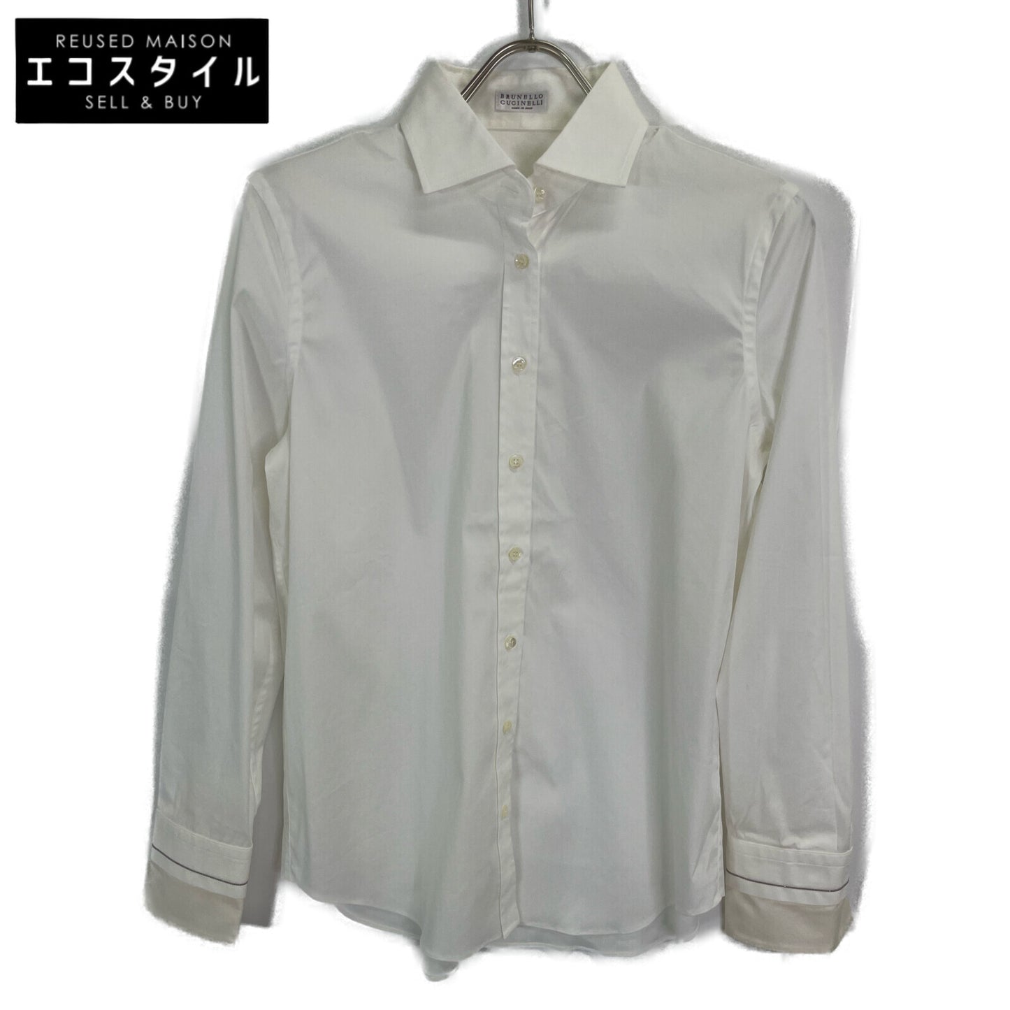 BRUNELLO CUCINELLI ブルネロクチネリ ﾎﾜｲﾄ 20SS ｺｯﾄﾝ混 ﾓﾆｰﾚ装飾 ｼｬﾂ トップス S