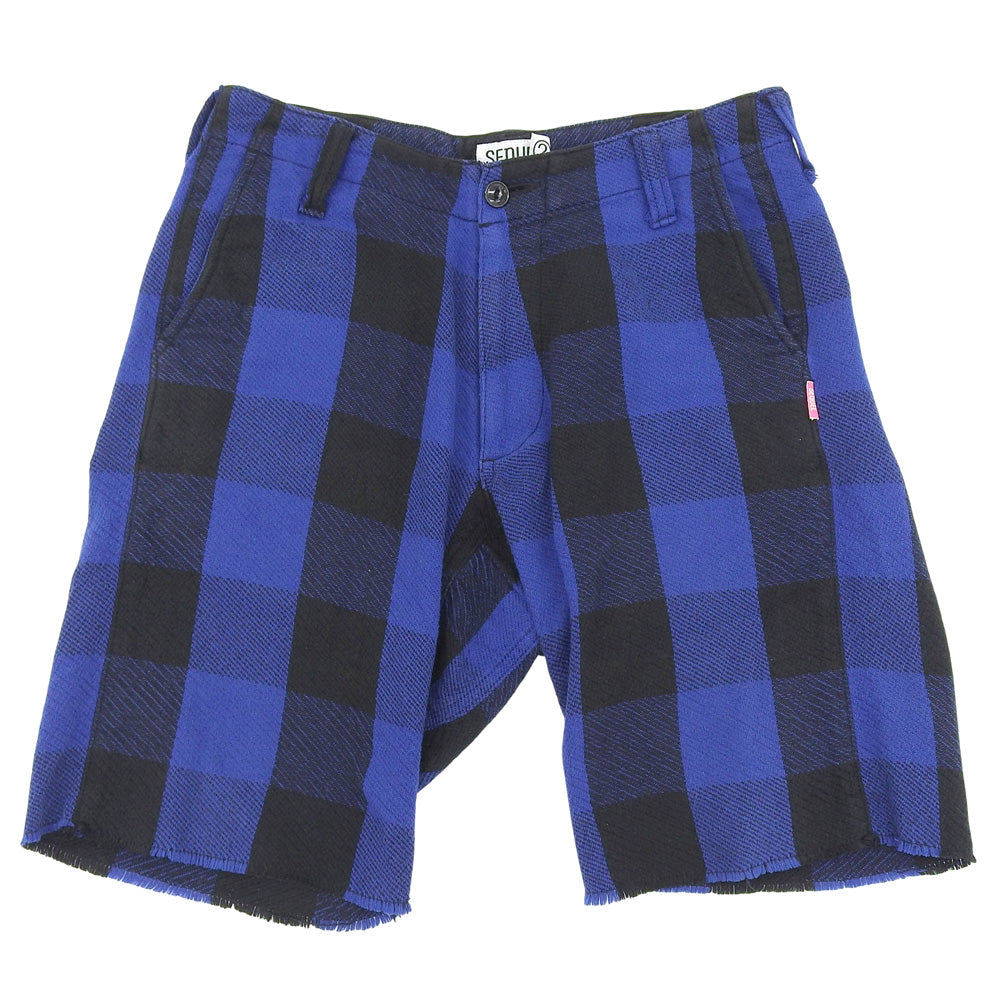 SEQUEL シークエル 美品 コットン チェック ハーフパンツ ボトムス メンズ ブルー×ブラック S ボトムス S