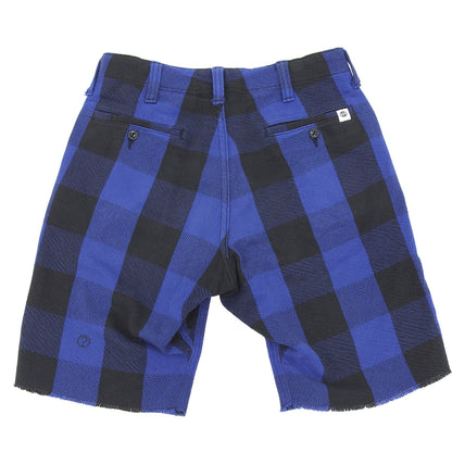 SEQUEL シークエル 美品 コットン チェック ハーフパンツ ボトムス メンズ ブルー×ブラック S ボトムス S
