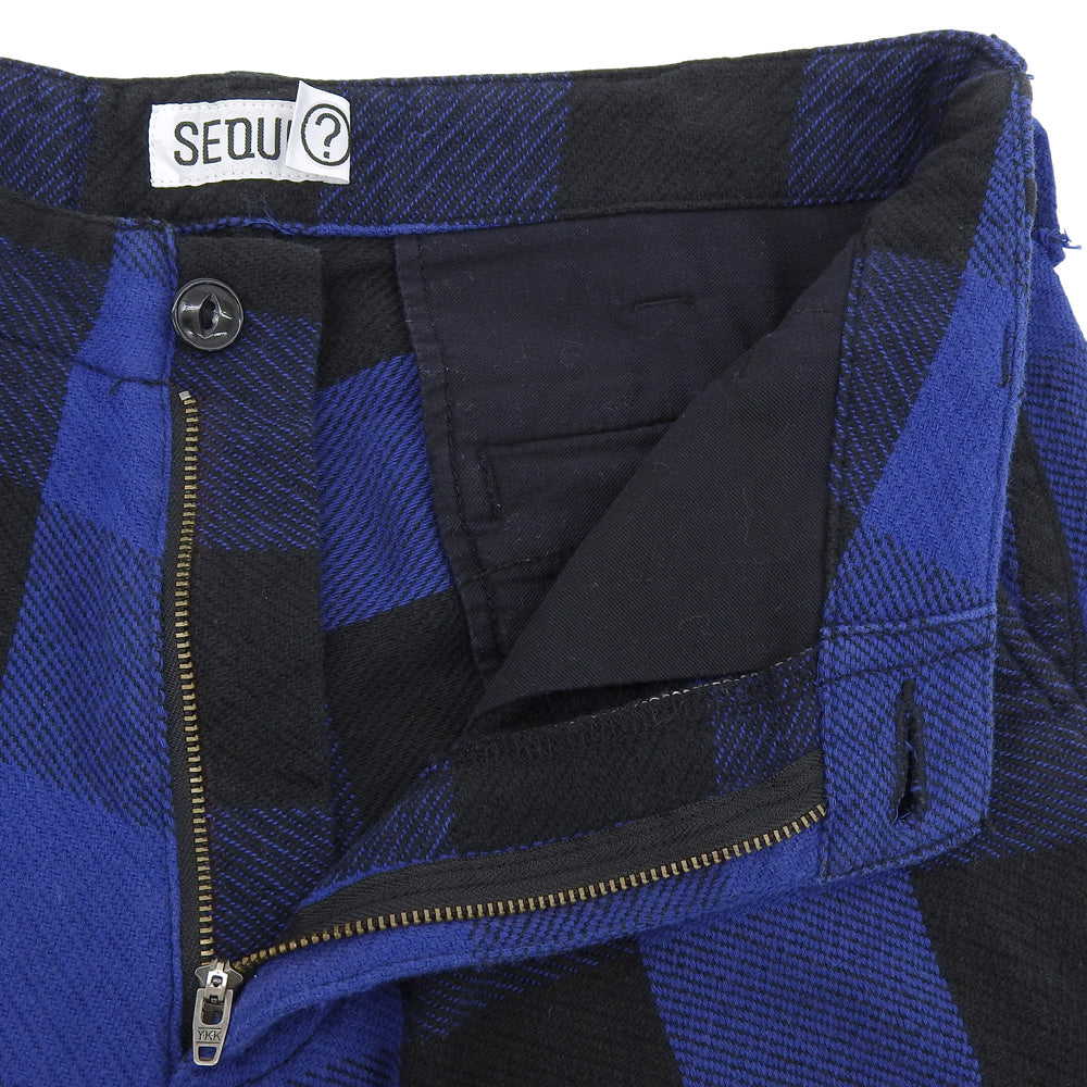 SEQUEL シークエル 美品 コットン チェック ハーフパンツ ボトムス メンズ ブルー×ブラック S ボトムス S